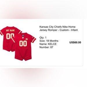 Kansas City Chiefs Nike Home Jersey Romper - Kelce